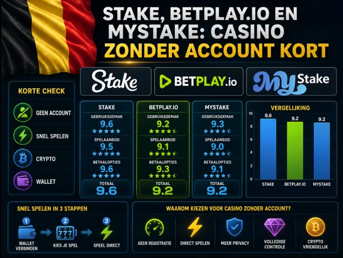 Stake, Betplay.io en MyStake: casino zonder account kort
